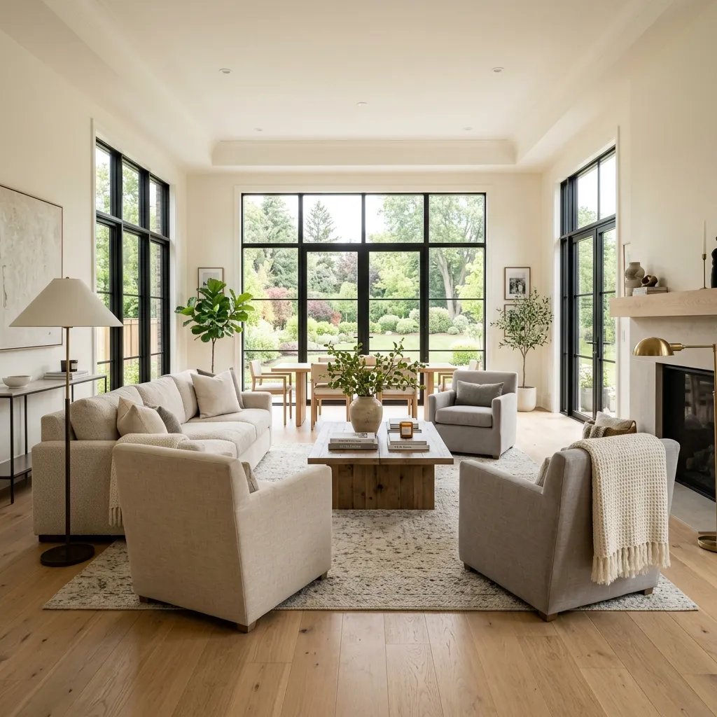 Bright living room with light hardwood flooring